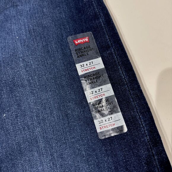 NWT $79.50 Levi's Ribcage Straight Ankle Distressed Dark Wash Jeans Women 32x27 - Picture 9 of 15
